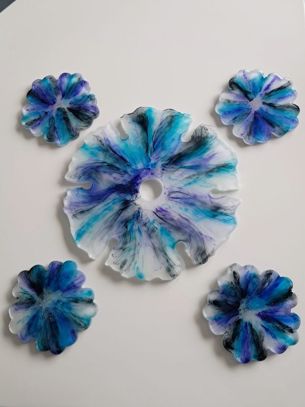 Ensemble porte verres sur bouteille et dessous de verres Fleurs des Profondeurs