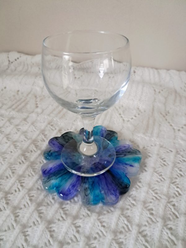 Ensemble porte verres sur bouteille et dessous de verres Fleurs des Profondeurs